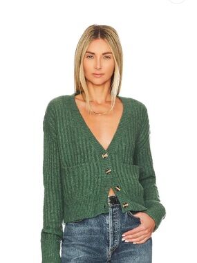 Lovers + Friends Textured Green Button-Front Cardigan